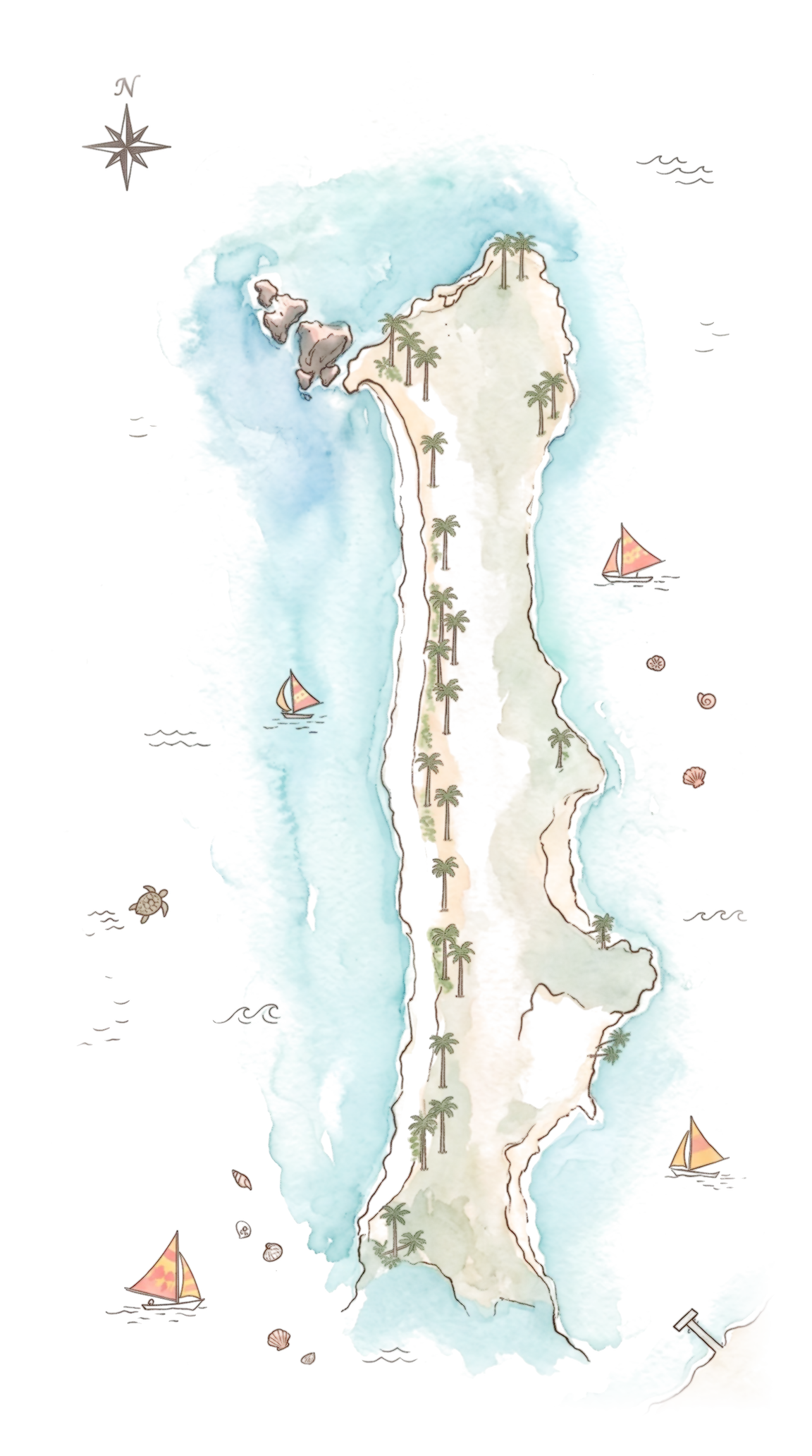 A hand-painted watercolor map of Boracay island